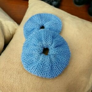 Hand Knit Set Of Two Blue Scrunchies
